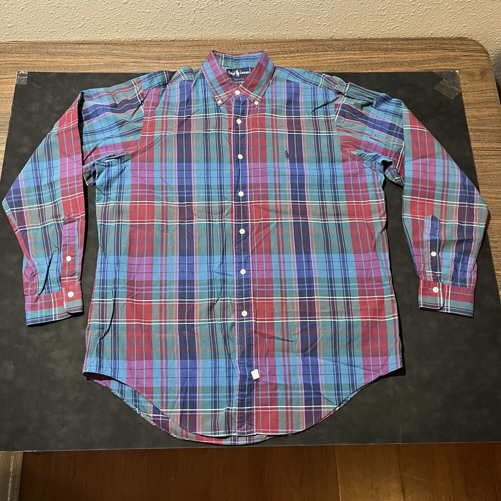 Vintage Polo Ralph Lauren Purple Flannel Shirt 1980s Country Plaid Button up